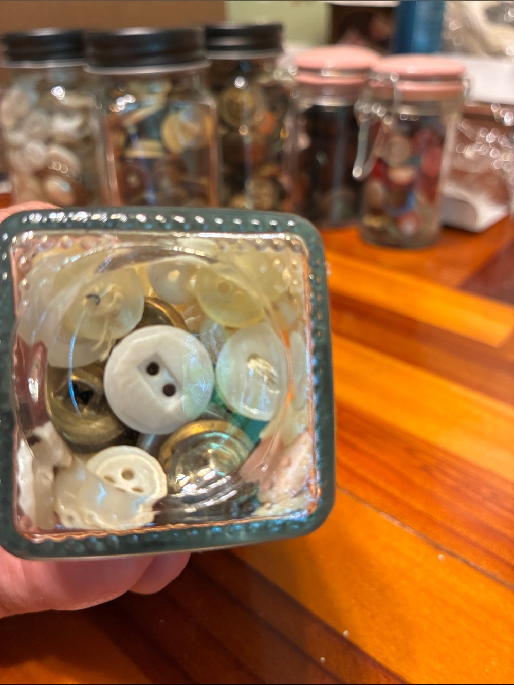 Glass Jar of Mixed Sewing Buttons Vintage many colors - Picture 5 of 8
